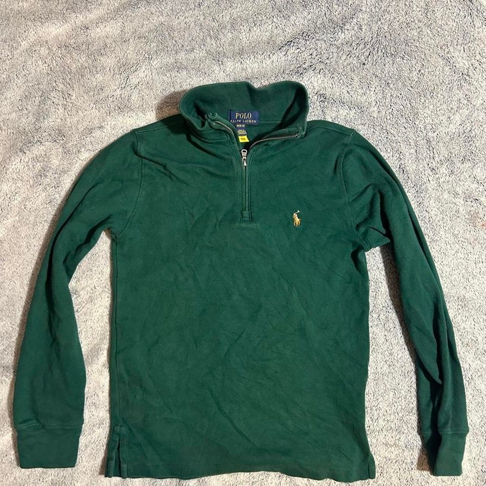 Polo Ralph Lauren Boys 10-12 Green Quarter Zip Pullover Pony Logo Sweatshirt